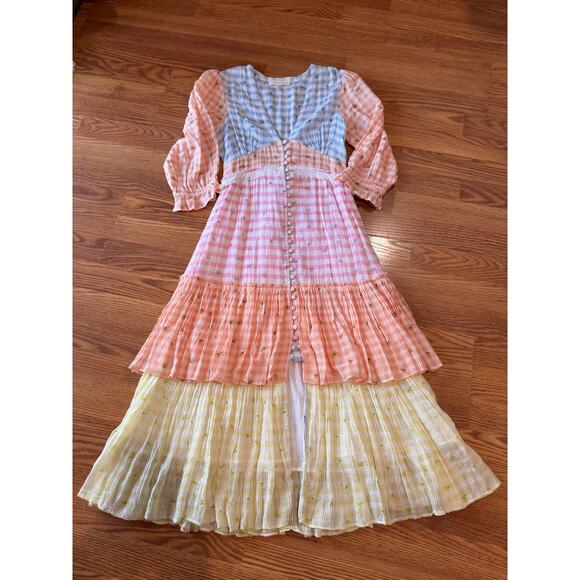 LOVESHACKFANCY Ollie Tiered Floral Checkered Cotton boho Midi Dress size 2 - Picture 8 of 14